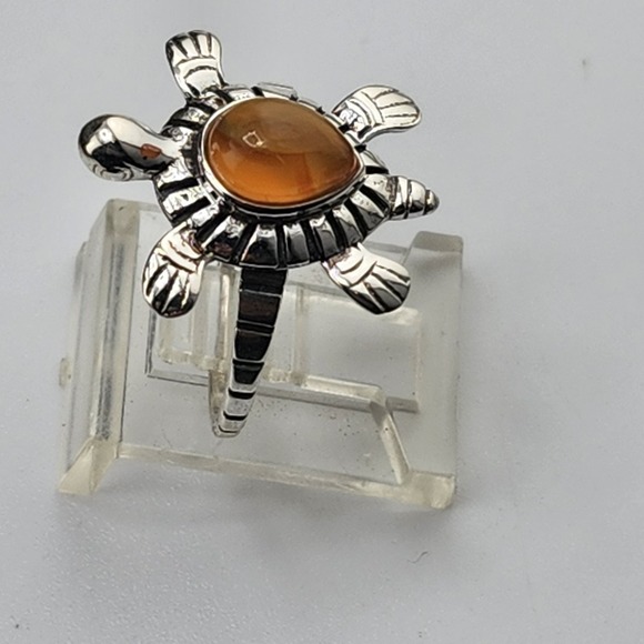 Sterling Silver‎ 925 Honey Onyx Turtle Ring Size 7 - Picture 2 of 7